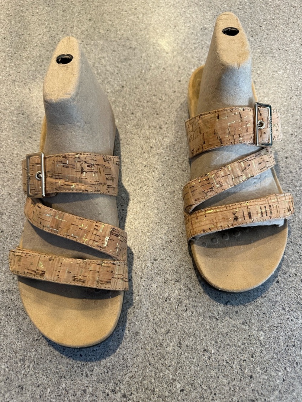 Vionic Cork-Textured Strappy Slide Sandals - Gold Accents